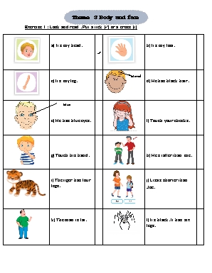 Bài tập Tiếng Anh Lớp 4 - Theme 3 Body and face